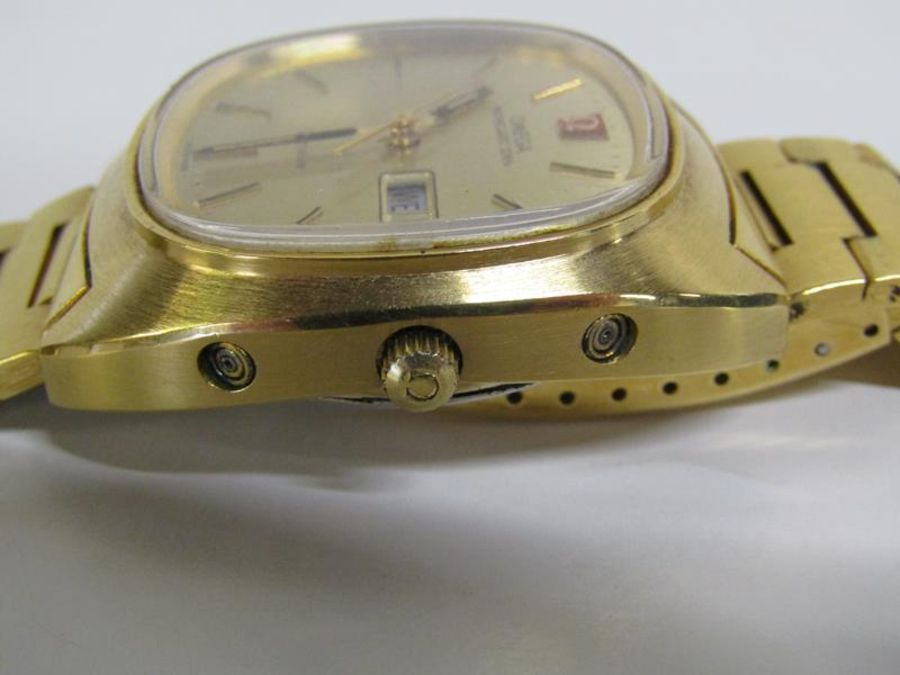 Gents Omega Geneve gold plated wristwatch, with day and date window, luminescent tipped hands within - Image 4 of 7