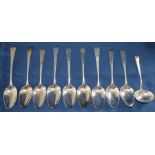 Harlequin set of 9 Georgian silver tablespoons & small ladle, most London 1801-1812, 18.65ozt