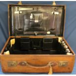 Mappin & Webb gents leather travelling / vanity case containing silver topped requisites including