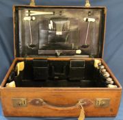 Mappin & Webb gents leather travelling / vanity case containing silver topped requisites including