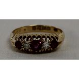 18ct gold ruby & diamond gypsy ring size P, 4.19g