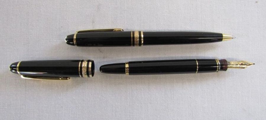 Meiserstuck Mont Blanc fountain pen with 14k gold nib and ball point pen with leather case and - Image 4 of 5