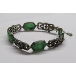 Apple green jade and marcasite bracelet (broken safety chain) length 18.5cm