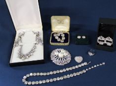 Selection of diamante jewellery, possibly silver and cubic zirconia dress ring, Kenneth Lane