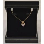 9ct gold necklace with cubic zirconia crossover pendant L 45cm 0.9g