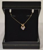 9ct gold necklace with cubic zirconia crossover pendant L 45cm 0.9g