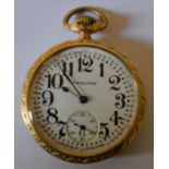 Hamilton gold plated pocket watch with screw front & back with time adjustment lever (not running)