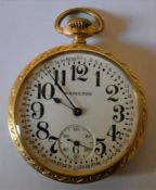 Hamilton gold plated pocket watch with screw front & back with time adjustment lever (not running)