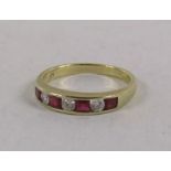 9ct gold ruby and diamond channel set ring - size N - total weight 2.4g