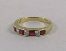 9ct gold ruby and diamond channel set ring - size N - total weight 2.4g