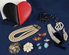 Brand new Jacob leather heart shape jewellery box (purchased from Harrods), Trifari brooch,  2