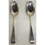 2 Georgian silver serving spoons, London 1733 & London 1740, total weight 4.5 ozt