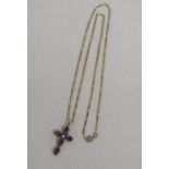 9ct gold chain with 9ct gold mounted amethyst and pearl cross pendant - total weight 3.59g