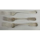 William Eloy and William Fern 1778 silver fork and two William Bateman silver forks 1828, total