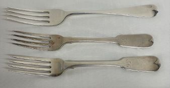 William Eloy and William Fern 1778 silver fork and two William Bateman silver forks 1828, total