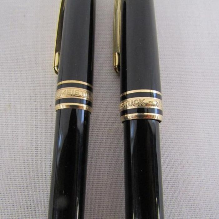 Meiserstuck Mont Blanc fountain pen with 14k gold nib and ball point pen with leather case and - Image 3 of 5