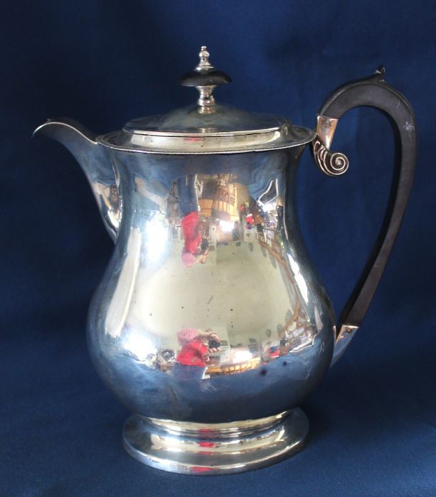 Large 19th century silver hot water jug / coffee pot with ebony handle, Michael  Starkey, London - Image 3 of 6