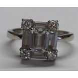 Art Deco style 9ct white gold cubic zirconia ring size 0, 4.1g