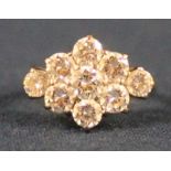 18ct gold diamond cluster ring comprised of 9 brilliant cut diamonds, total 2.520 ct, 3g, size I