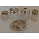 Cut glass dressing table pots with silver lids - including Brimingham Henry Charles Freeman 1912 -