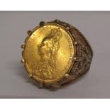 Victorian gold full sovereign 1888 in 9ct gold ring mount, total weight 17.5g - ring size Q