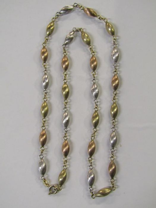 9ct gold tri colour necklace and matching bracelet - total weight 27.1g (bracelet tested as 9ct) - Image 3 of 6