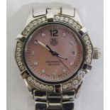 Ladies Tag Heuer Aquaracer WAF141B wristwatch with pink mother of pearl diamond dot dial - last