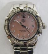 Ladies Tag Heuer Aquaracer WAF141B wristwatch with pink mother of pearl diamond dot dial - last