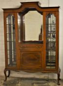 Maple & Co London Edwardian double display cabinet with central mirror, beveled glass & inlaid