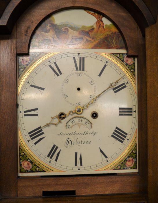 Victorian 8 day longcase clock with painted dial in a mahogany case maker Jonathan Hodge Helstone. - Image 2 of 7