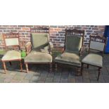 Victorian part salon suite comprising a gentleman's armchair, ladies easy chair & a pair of chairs