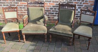 Victorian part salon suite comprising a gentleman's armchair, ladies easy chair & a pair of chairs