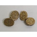 Cased pair of tested as 9ct gold thinly fronted cufflinks decorated with ivy leaves and marked WEP &