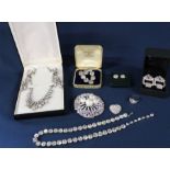 Selection of diamante jewellery, possibly silver and cubic zirconia dress ring, Kenneth Lane