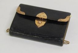 Thomas De La Rue & Co, London 1891 15ct gold mounted leather wallet with bone pen and embossed R.