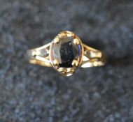 Single stone sapphire ring tested as 14ct stone size 7mmby 5.6mm by 2.9mm 3.4g ring size O