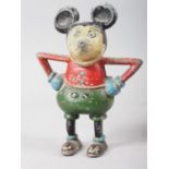 A 1930s French painted aluminium Mickey Mouse/Steamboat Willie money box/still bank, 8" high overall