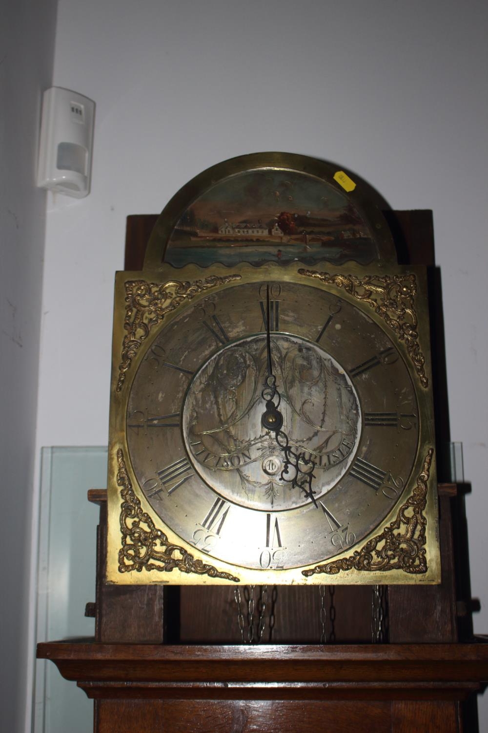 A late Georgian oak longcase clock with eight-day striking movement, brass and painted arch top dial - Image 3 of 4