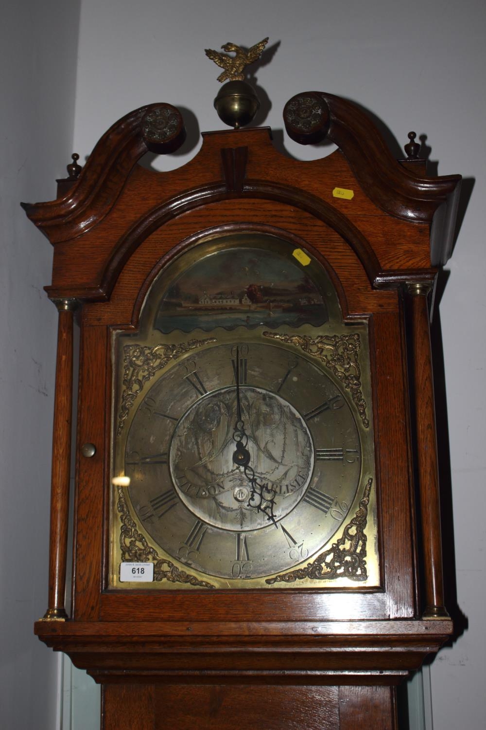 A late Georgian oak longcase clock with eight-day striking movement, brass and painted arch top dial - Image 2 of 4