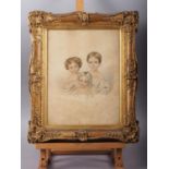 J G Grant, 1837: watercolour and pencil portrait of three children, members of the Pierce family,