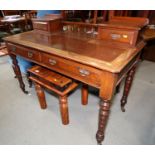 An Edwardian walnut desk, fitted two drawers over American cloth lined top and two further