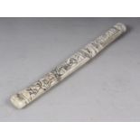 A Japanese tanto with figure carved bone scabbard and grip, blade 6 1/2" long