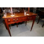A 19th century mahogany side table, fitted one drawer with brass handles, on square taper