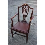 A 19th century provincial fruitwood and chestnut carver chair of Sheraton design with pierced