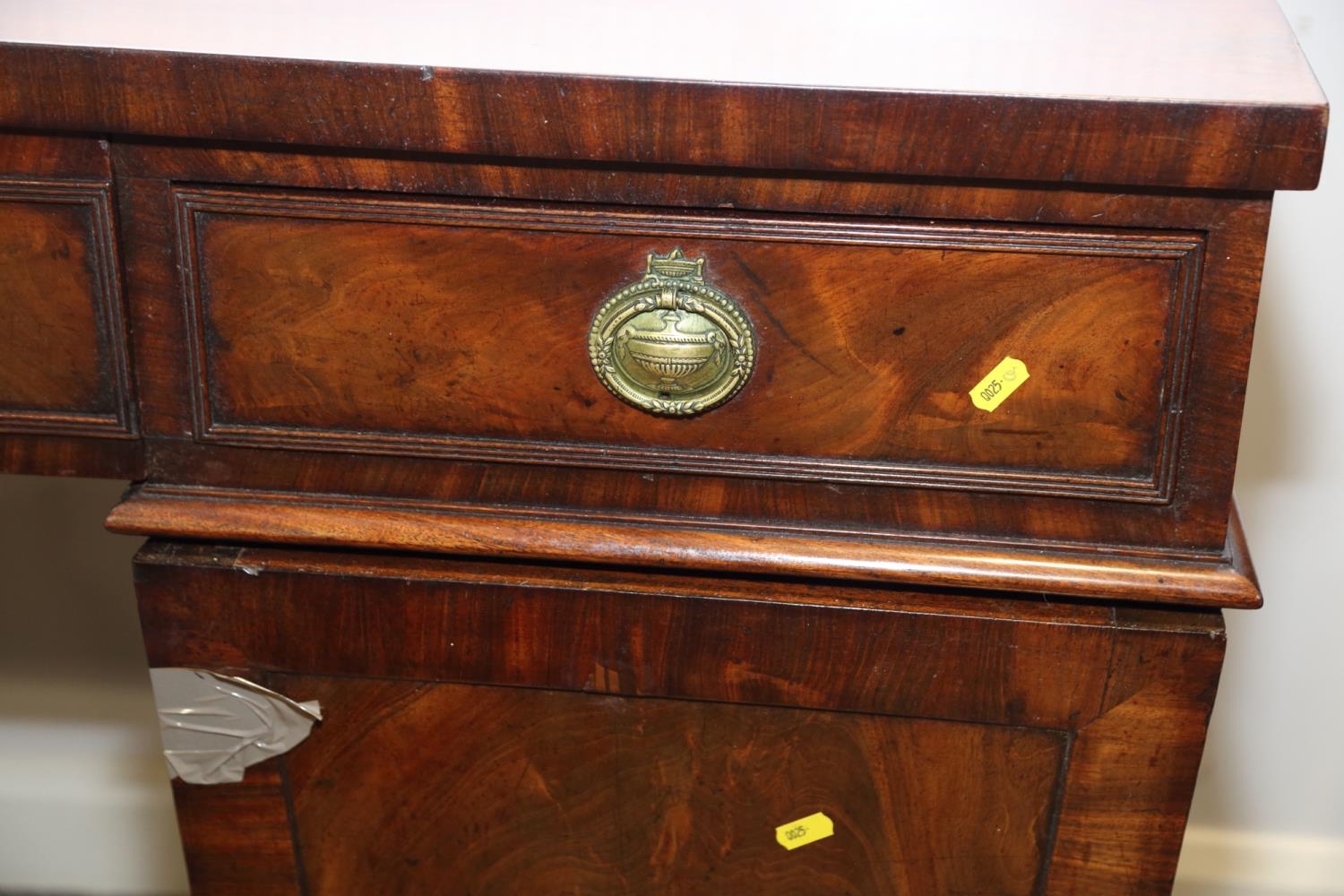 A William IV figured mahogany double pedestal sideboard, fitted three drawers with ring handles over - Image 4 of 5