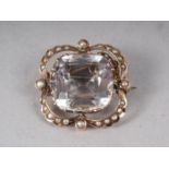 A 19th century Continental 9ct gold seed pearl and rock crystal brooch