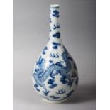 A Chinese blue and white sprinkler bottle vase, decorated dragon, phoenix, clouds and scrolls,