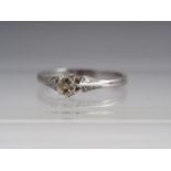 An 18ct white gold solitaire diamond ring with diamond chips to the shoulders, size N/O, 2.4g