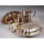 A 19th century silver plated on copper entree dish and cover, a plated coffee pot and matching