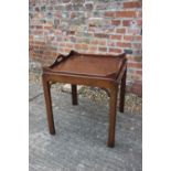 A mahogany tray top lamp table, on moulded chamfered supports, 21" square x 22 1/2" high
